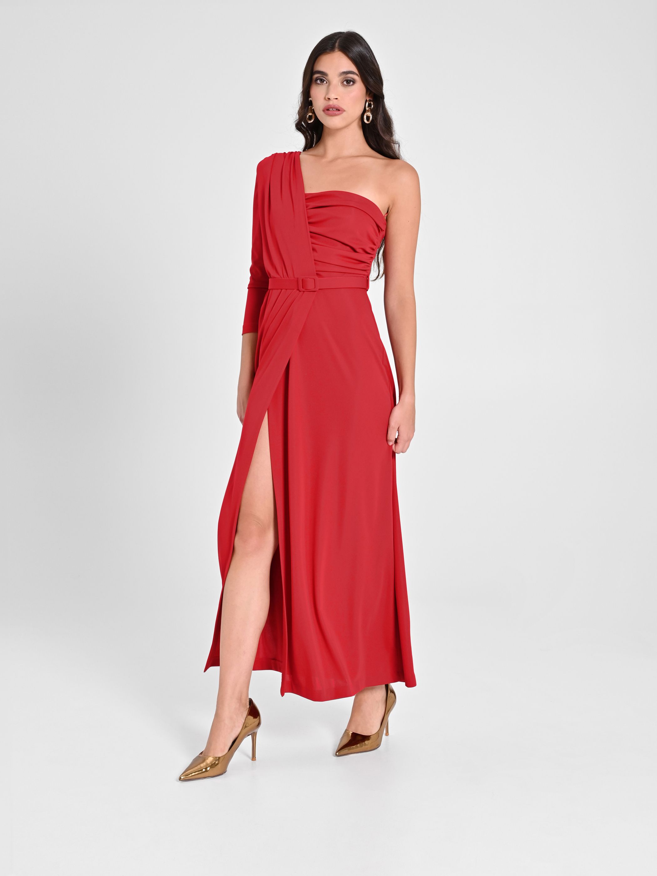 Abito Drappeggiato Monospalla Rosso